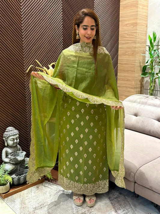 Premium tissue organza unstitched suit