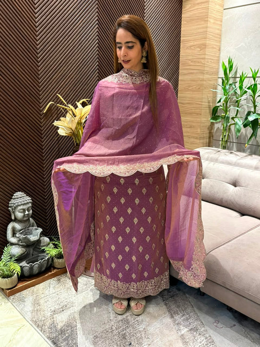 Premium tissue organza unstitched suit