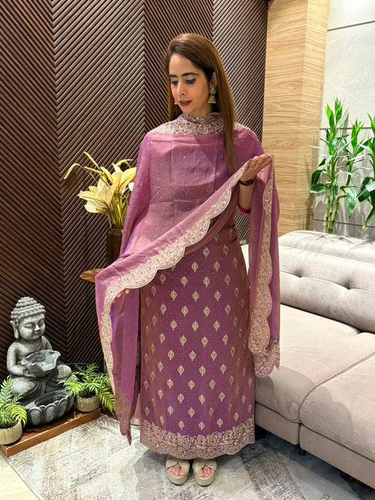 Premium tissue organza unstitched suit