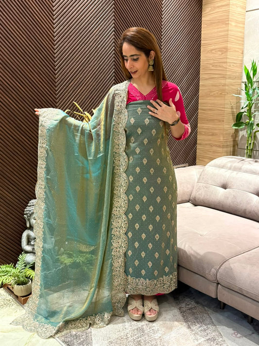 Premium tissue organza unstitched suit