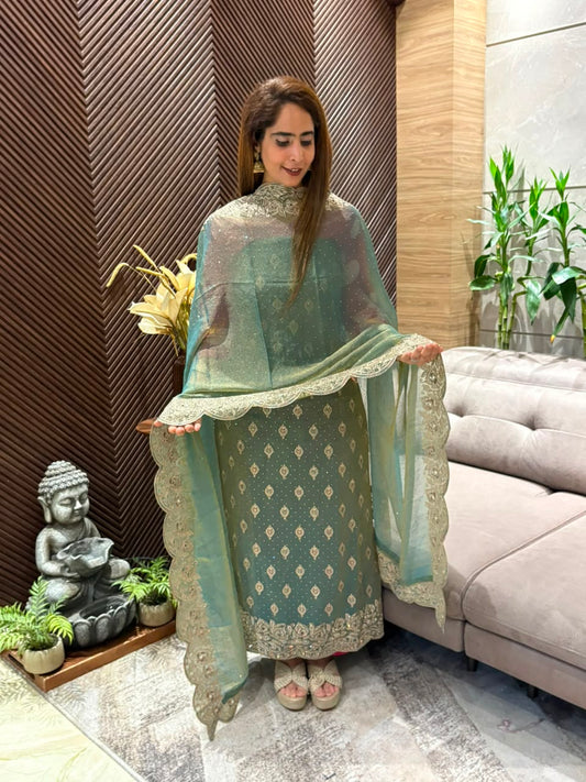 Premium tissue organza unstitched suit