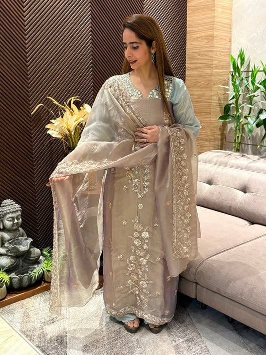 Luxurious tissue organza unstitched suit