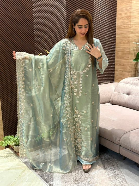 Luxurious tissue organza unstitched suit