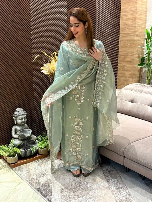 Luxurious tissue organza unstitched suit