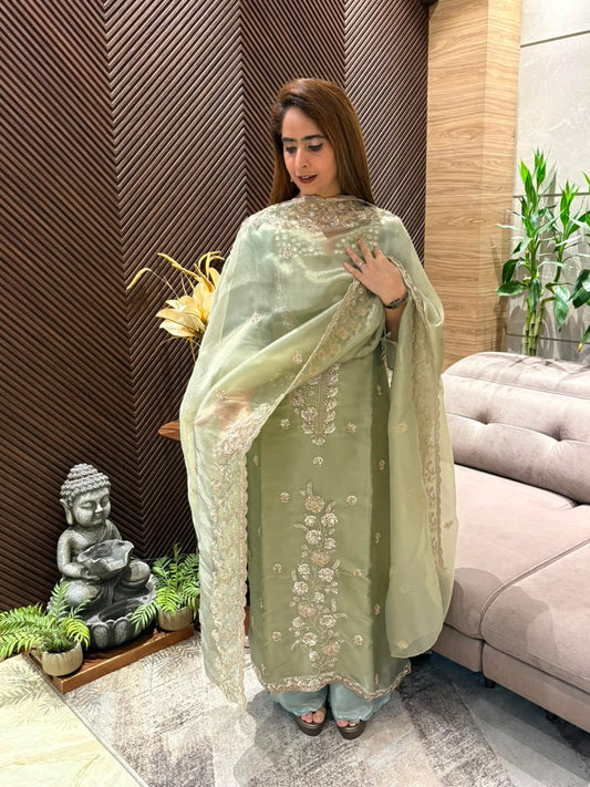 Luxurious tissue organza unstitched suit