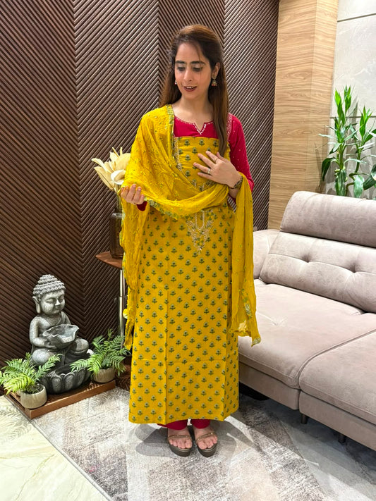 Elegant unstitched cotton suit set