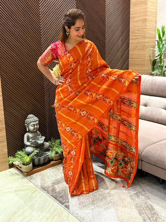 Elegant Patola Running Saree paired with an unstitched blouse