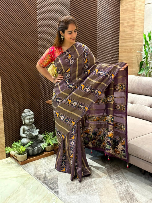 Elegant Patola Running Saree paired with an unstitched blouse