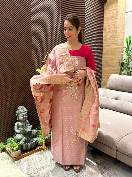Luxurious Chandari silk unstitched suit