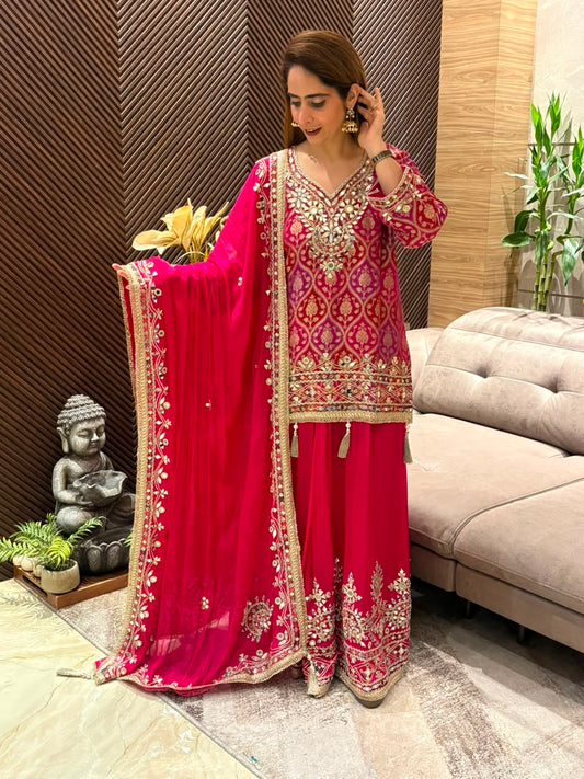 Three piece Khadi Georgette kurta