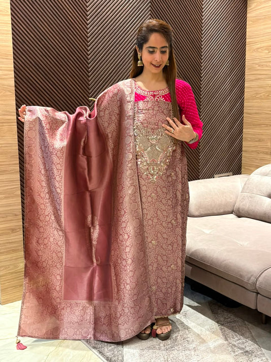 Elegant silk fabric unstitched suit
