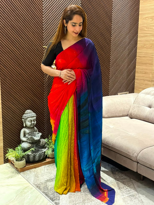 Luxurious satin crepe running saree