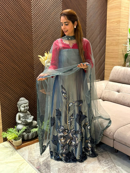 Elegant semi-stitched Anarkali suit
