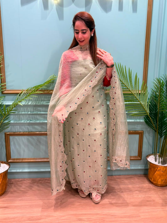 Exquisite shimmer tissue unstitched suit