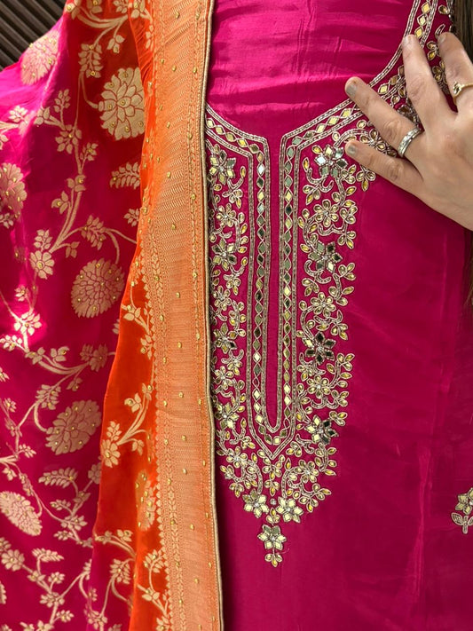 Luxurious Uppada silk unstitched suit