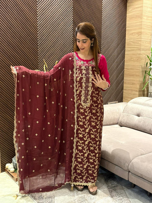 Luxurious rich silk unstitched suit