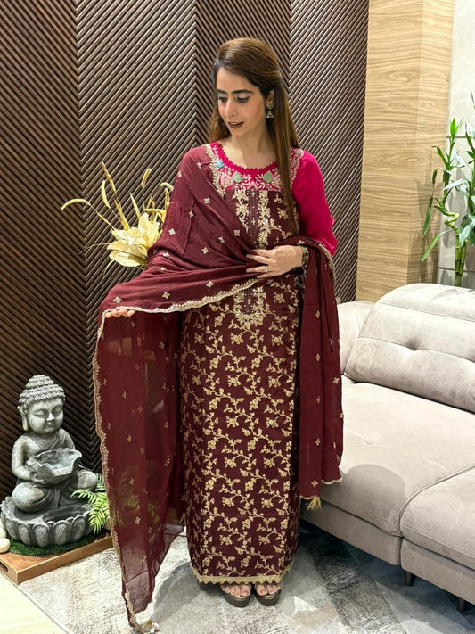 Luxurious rich silk unstitched suit