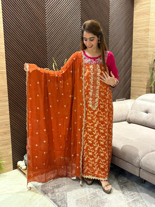 Luxurious rich silk unstitched suit