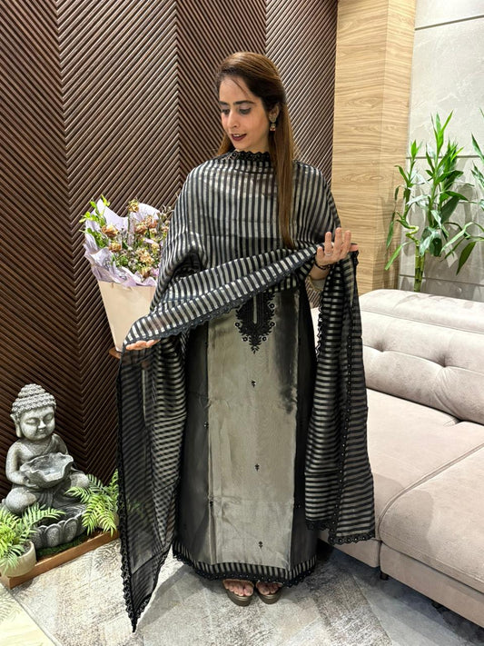 Elegant tissue shimmer unstitched suit