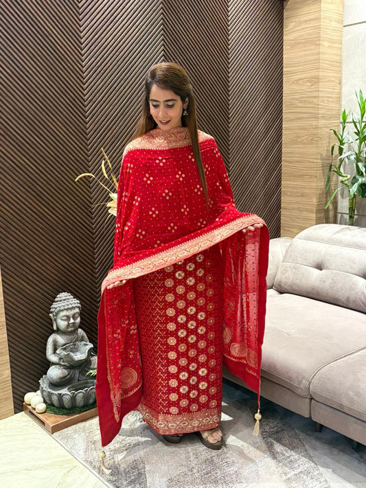 Luxurious Khadi Georgette unstitched suit