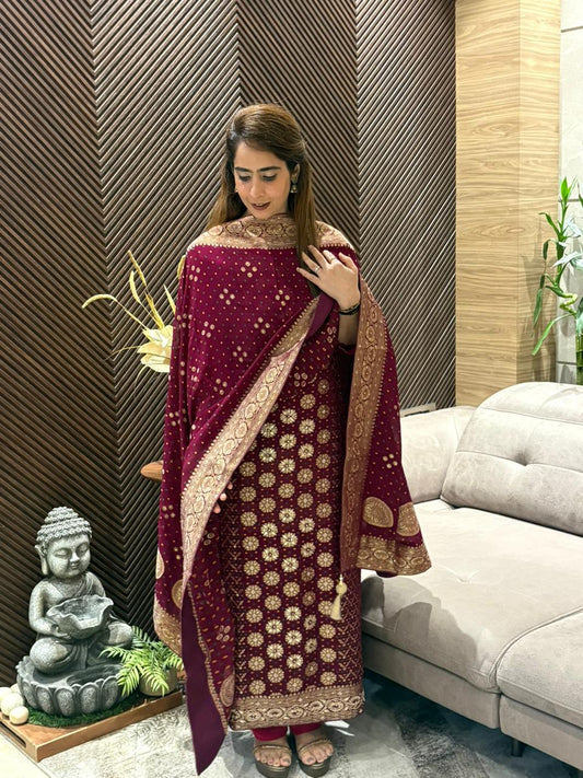 Luxurious Khadi Georgette unstitched suit