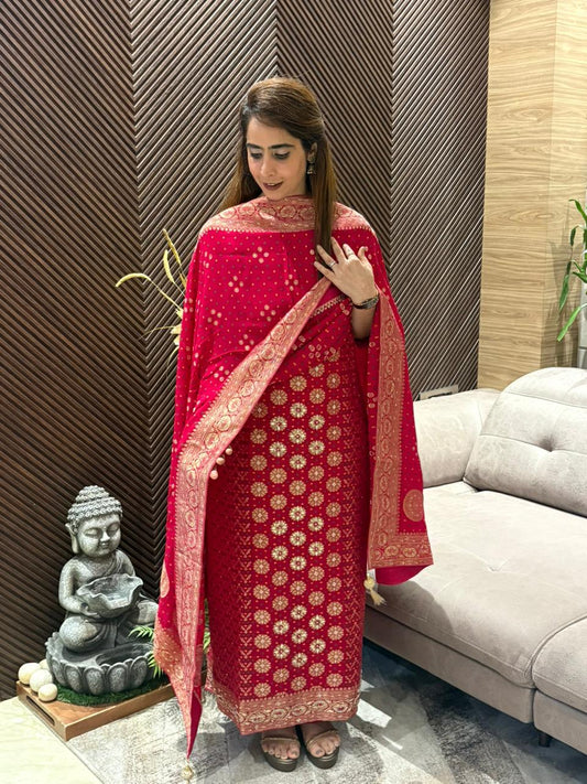 Luxurious Khadi Georgette unstitched suit