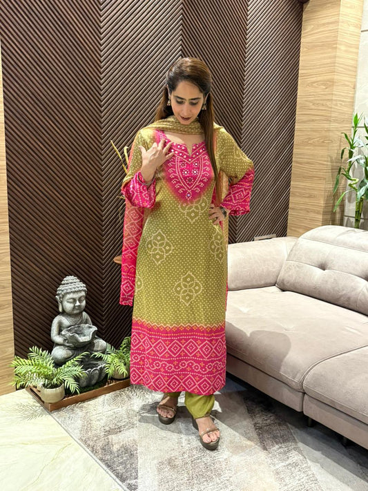 Luxurious satin crepe kurti set