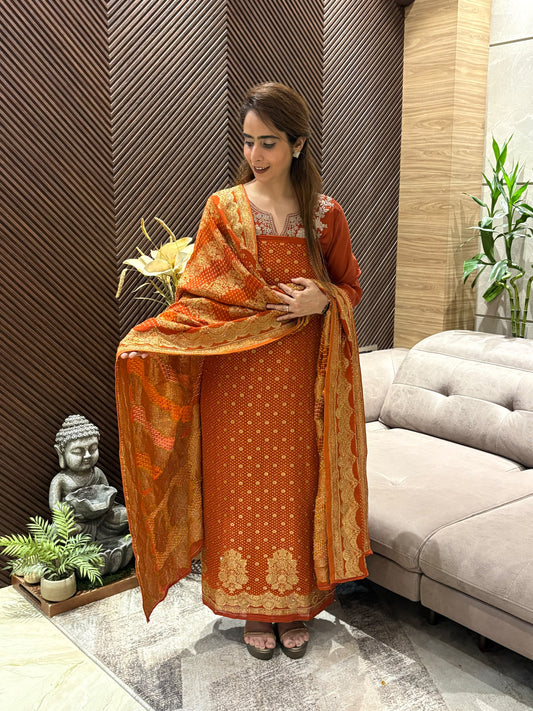 Luxurious Khadi Georgette unstitched suit