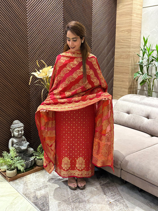 Luxurious Khadi Georgette unstitched suit