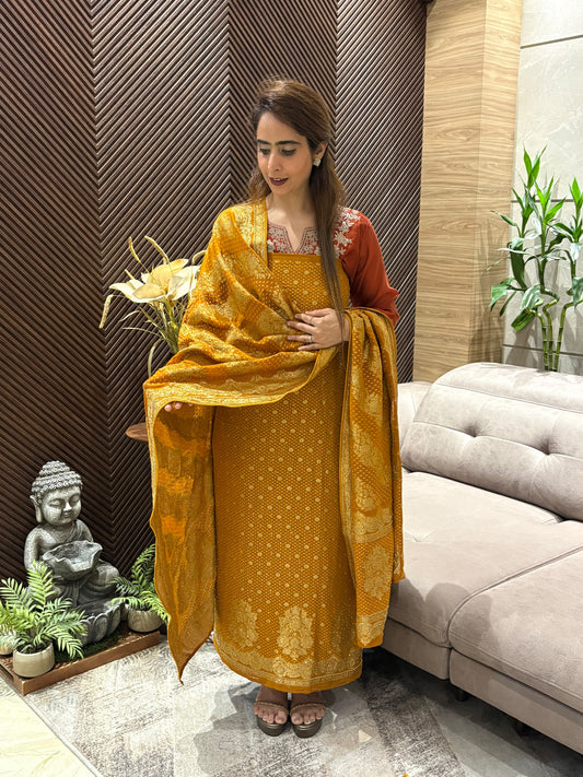 Luxurious Khadi Georgette unstitched suit