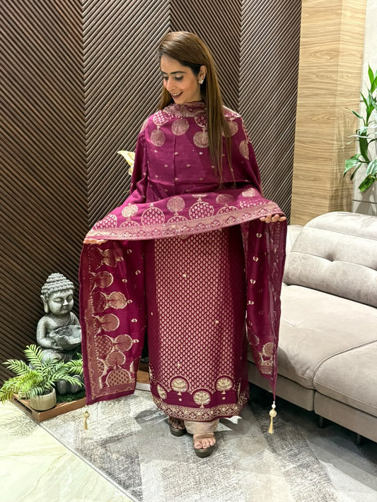 Luxurious silk fabric  elegant ensemble