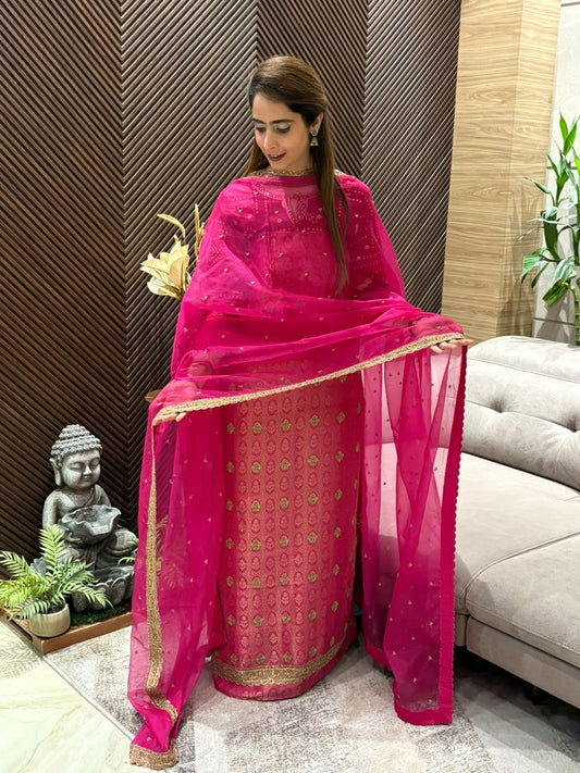 Luxurious Kanchivaram silk unstitched ensemble