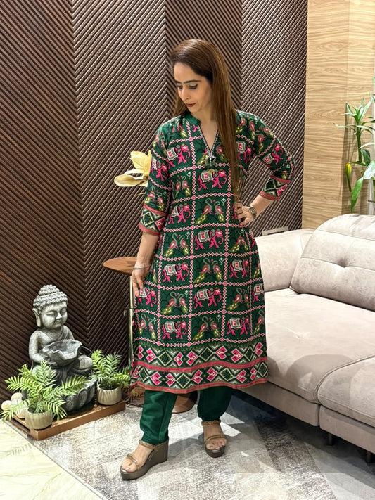 Luxurious Patola Print Silk kurti set
