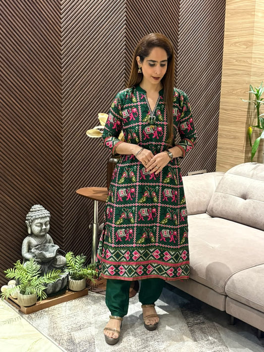 Luxurious Patola Print Silk kurti set