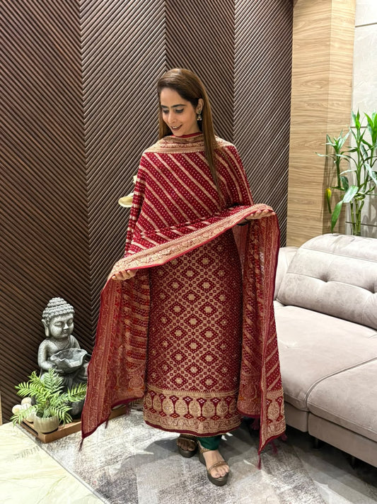 Luxurious Khadi Georgette unstitched suit