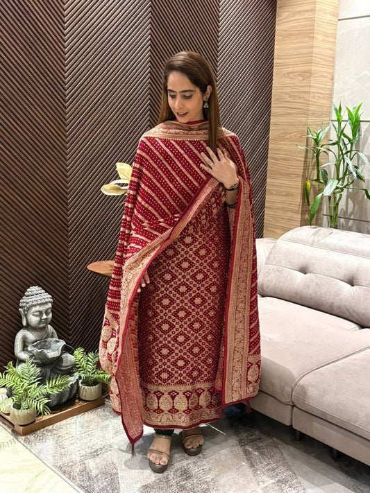 Luxurious Khadi Georgette unstitched suit