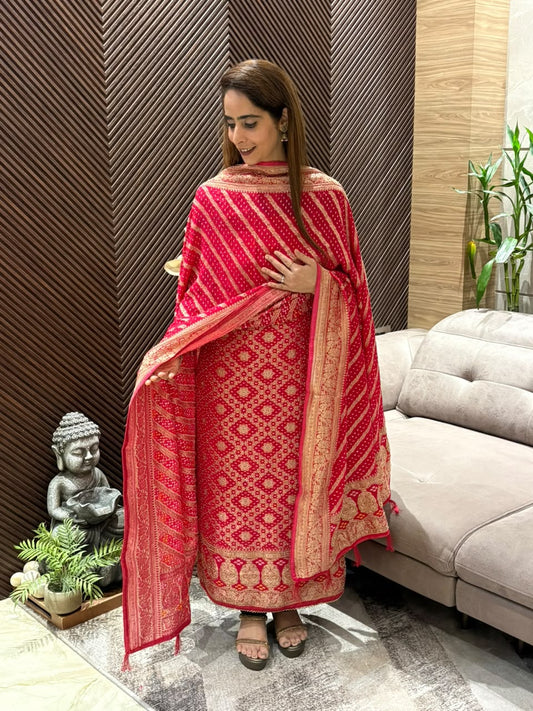 Luxurious Khadi Georgette unstitched suit