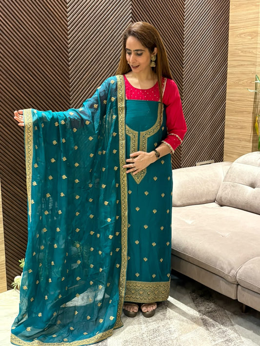 Luxurious raw silk unstitched suit