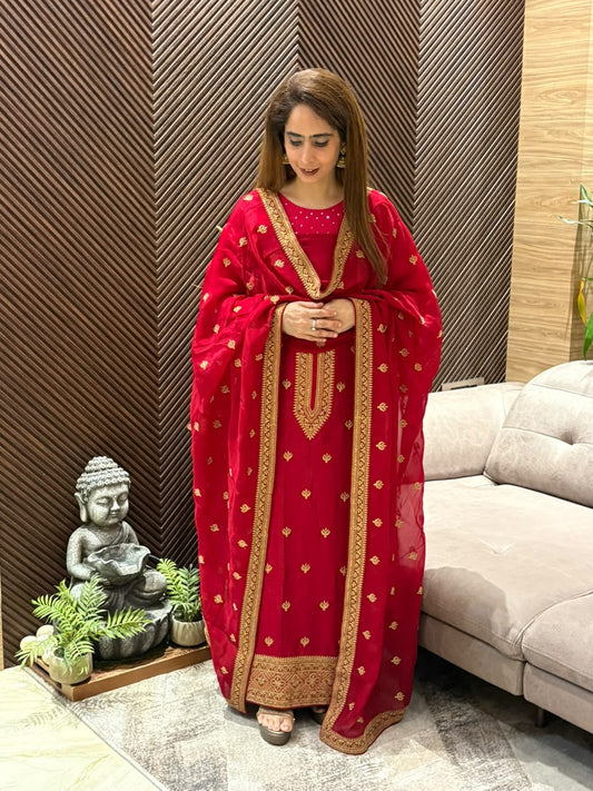 Luxurious raw silk unstitched suit