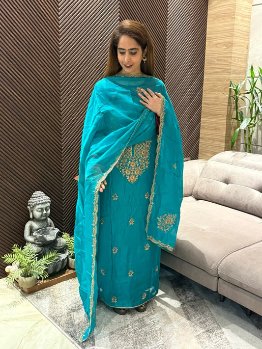 Luxurious organza silk unstitched suit