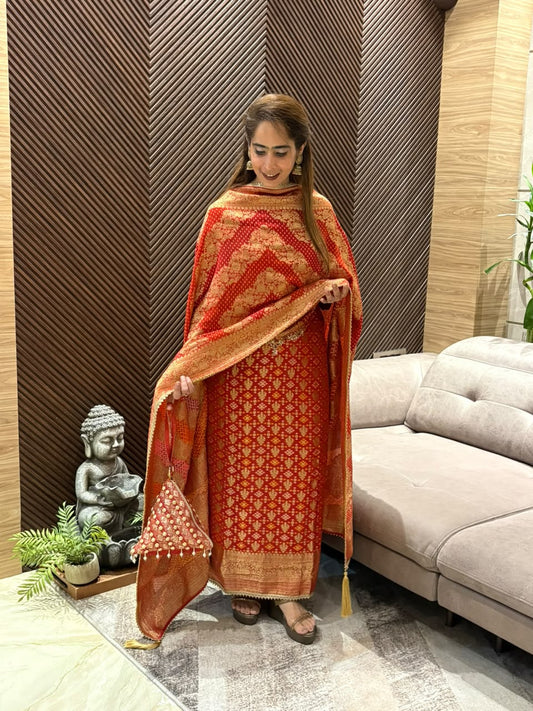 Luxurious Khadi Georgette unstitched suit