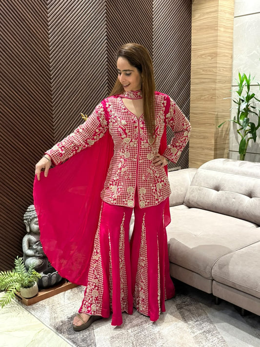 Premium satin crepe Indo-Western ensemble