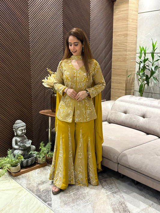 Premium satin crepe Indo-Western ensemble