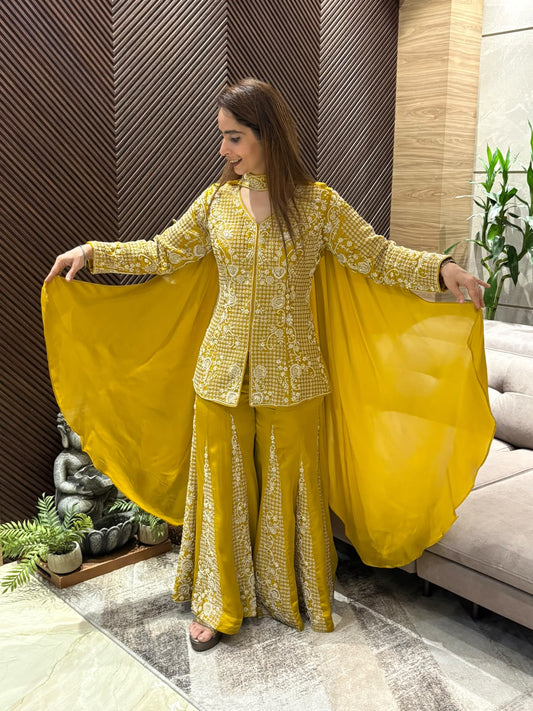 Premium satin crepe Indo-Western ensemble