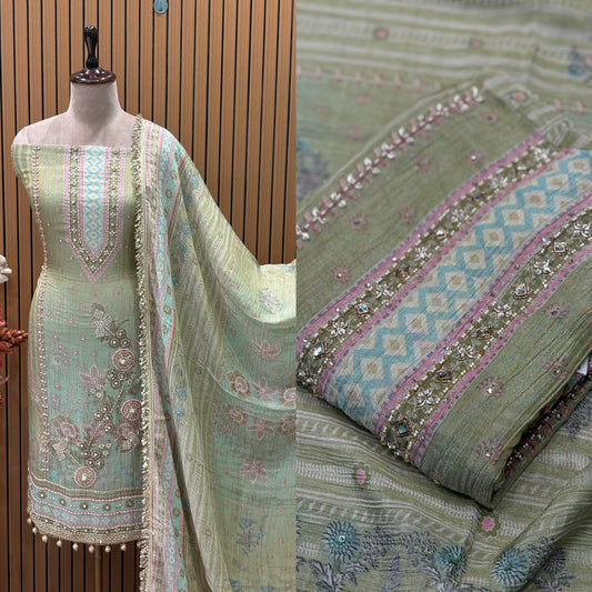 Step into elegance with this exquisite unstitched suit set