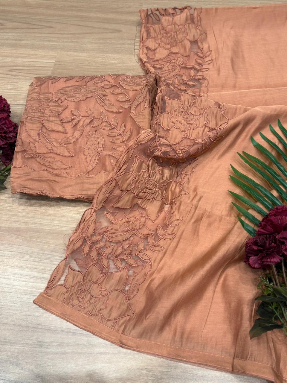 Crafted unstitched suit in soft muslin cotton fabric